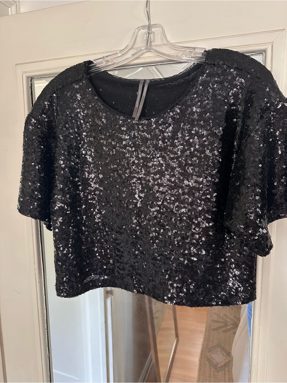 Anthropologie Black Sequin Crop Top
